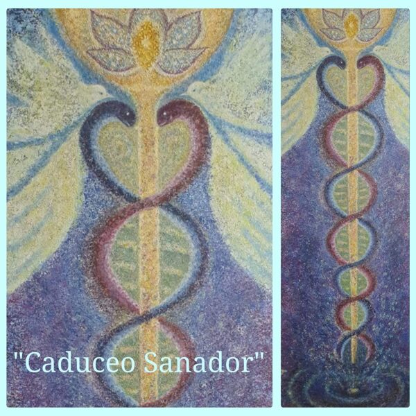 Tere ♾. 
Título: "Caduceo Sanador"
Óleo sobreTtabla. 120x45