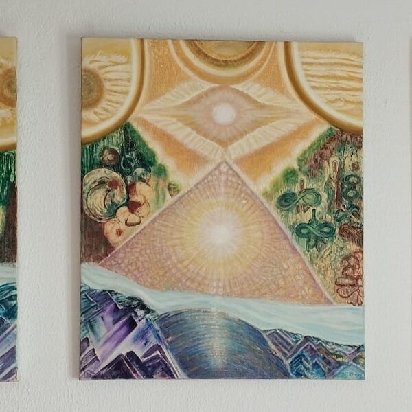 Tere ♾. 
Título: Tríptico "Abrazo" ("Fuente", "Equilibrio" y "Movimiento").150x70