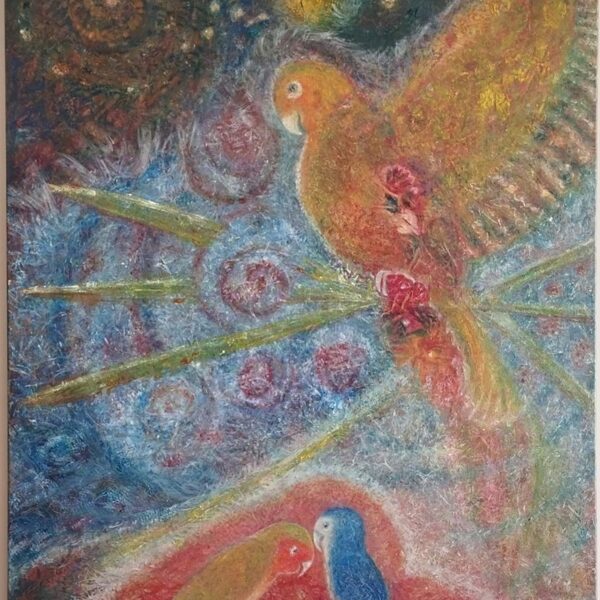 Tere ♾. 
Título: "Lovebird - Agapornis "
Óleo sobre Lienzo. 80x65